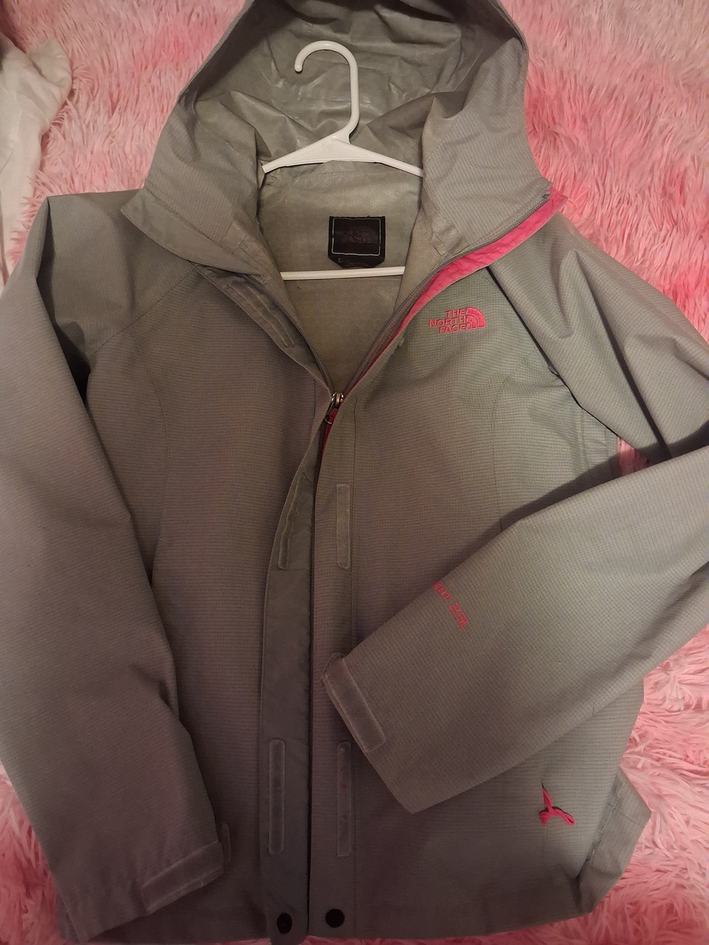 The North Face Gray Jacket with Pink Accents and Hood